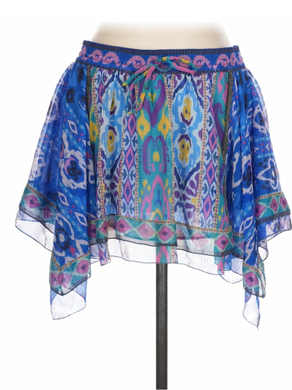 Zara Blue Multicolor Printed Handkerchief Hem Skirt